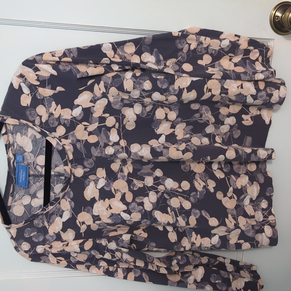 Simply Vera Vera Wang PXL 100% Cotton Blue/Grey White & Peach 3/4 Sleeve Shirt